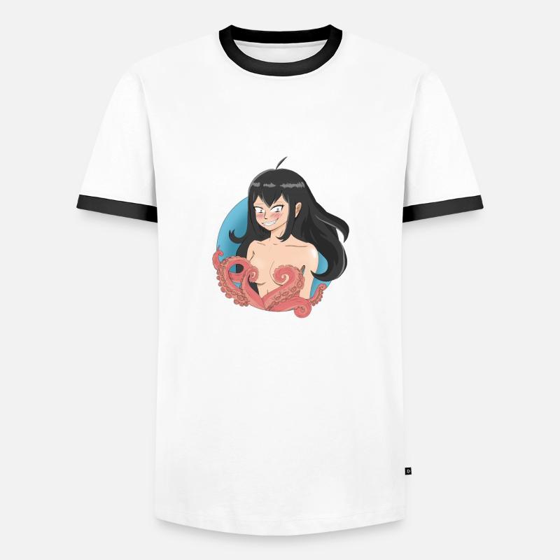 animated tentacle censor - Men's Ringer Shirt - white/black