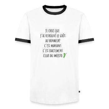 le gout du bonheur est le mojito - T-shirt contrasté Homme - blanc/noir - Devant - AI Model Female 172 light (172cm) & AI Model Male 178 dark (178cm)