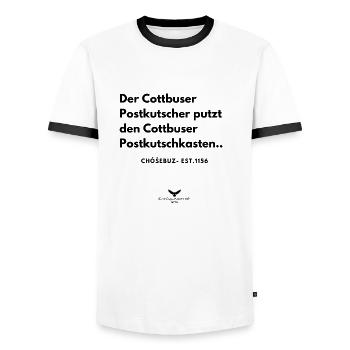 Spreewald Cottbuser Postkutscher in Brandenburg - Männer Kontrast-T-Shirt - Weiß/Schwarz - Vorne - AI Model Female 172 light (172cm) & AI Model Male 178 dark (178cm)
