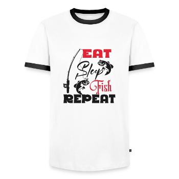 Eat Sleep Fish Repeat - T-shirt contrasté Homme - blanc/noir - Devant - AI Model Female 172 light (172cm) & AI Model Male 178 dark (178cm)
