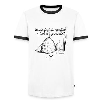 Spreewald Warum liegt da eigentlich Stroh? - Männer Kontrast-T-Shirt - Weiß/Schwarz - Vorne - AI Model Female 172 light (172cm) & AI Model Male 178 dark (178cm)