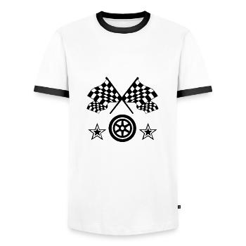 Voiture - T-shirt contrasté Homme - blanc/noir - Devant - AI Model Female 172 light (172cm) & AI Model Male 178 dark (178cm)