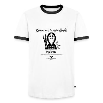 Spreewald Sagen Nykus Wassermann - Männer Kontrast-T-Shirt - Weiß/Schwarz - Vorne - AI Model Female 172 light (172cm) & AI Model Male 178 dark (178cm)