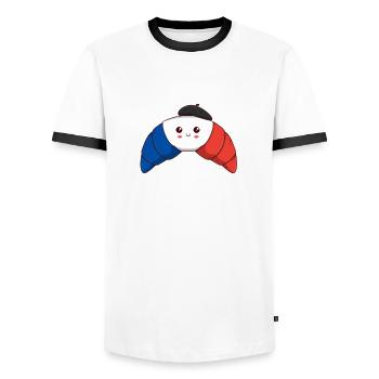 French Croissant Gift Idea France - Men's Ringer Shirt - white/black - Front - AI Model Female 172 light (172cm) & AI Model Male 178 dark (178cm)