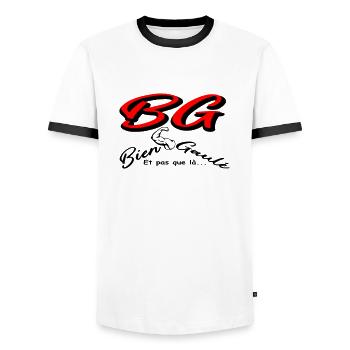 Texte / phrase / message / design / drôle / humour - T-shirt contrasté Homme - blanc/noir - Devant - AI Model Female 172 light (172cm) & AI Model Male 178 dark (178cm)