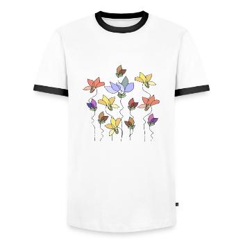 Flowers - Men's Ringer Shirt - white/black - Front - AI Model Female 172 light (172cm) & AI Model Male 178 dark (178cm)
