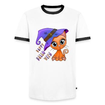 Lovely Halloween’s Kitten - Orange - Men's Ringer Shirt - white/black - Front - AI Model Female 172 light (172cm) & AI Model Male 178 dark (178cm)