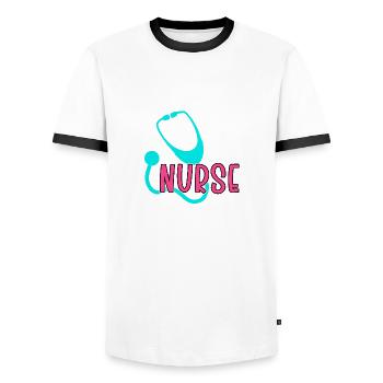 Nurse 07 01 - Men's Ringer Shirt - white/black - Front - AI Model Female 172 light (172cm) & AI Model Male 178 dark (178cm)