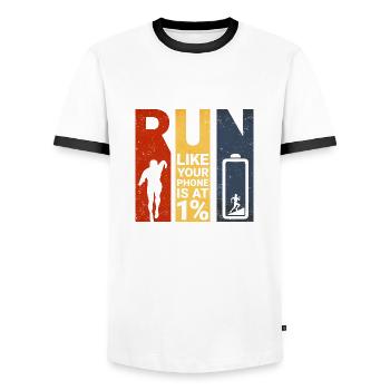 Exécutez comme si votre téléphone était à 1% - T-shirt contrasté Homme - blanc/noir - Devant - AI Model Female 172 light (172cm) & AI Model Male 178 dark (178cm)