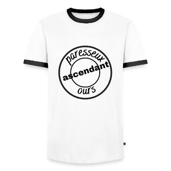 paresseux ascendant ours - T-shirt contrasté Homme - blanc/noir - Devant - AI Model Female 172 light (172cm) & AI Model Male 178 dark (178cm)