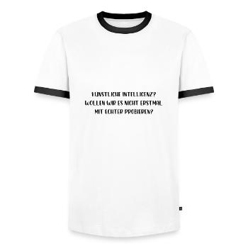 Künstliche Intelligenz probieren wirs mit echter - Männer Kontrast-T-Shirt - Weiß/Schwarz - Vorne - AI Model Female 172 light (172cm) & AI Model Male 178 dark (178cm)
