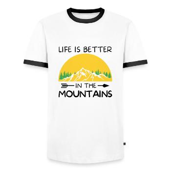 La vie est meilleure dans la nature tshirt de montagne - T-shirt contrasté Homme - blanc/noir - Devant - AI Model Female 172 light (172cm) & AI Model Male 178 dark (178cm)