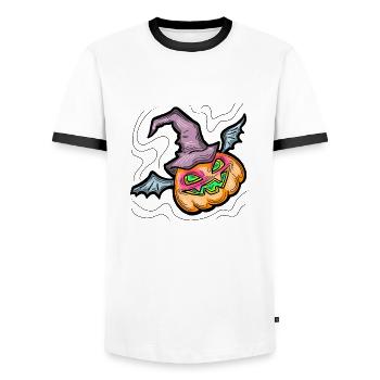 Scary Halloween pumpkin monster face head. - Men's Ringer Shirt - white/black - Front - AI Model Female 172 light (172cm) & AI Model Male 178 dark (178cm)