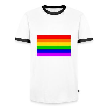 Gay Regenbogen Transgender Regenbogen Flagge - Männer Kontrast-T-Shirt - Weiß/Schwarz - Vorne - AI Model Female 172 light (172cm) & AI Model Male 178 dark (178cm)