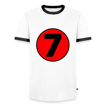 Birthday Birthday 7 - Men's Ringer Shirt - white/black - Front - AI Model Female 172 light (172cm) & AI Model Male 178 dark (178cm)