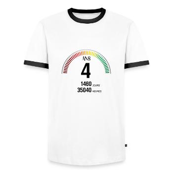 Anniversaire 4 ans Compteur - T-shirt contrasté Homme - blanc/noir - Devant - AI Model Female 172 light (172cm) & AI Model Male 178 dark (178cm)
