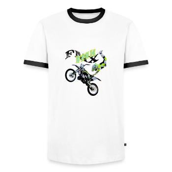 fmx motocross freestyle - Men's Ringer Shirt - white/black - Front - AI Model Female 172 light (172cm) & AI Model Male 178 dark (178cm)