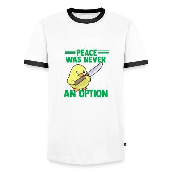 Peace Was Never An Option Goose Game - Men's Ringer Shirt - white/black - Front - AI Model Female 172 light (172cm) & AI Model Male 178 dark (178cm)