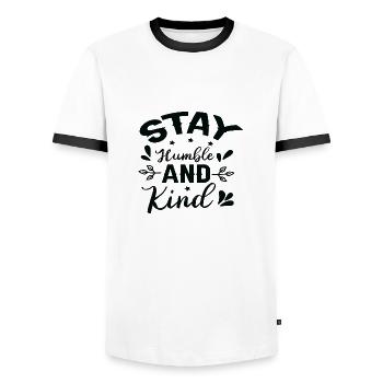Restez humble et gentil - T-shirt contrasté Homme - blanc/noir - Devant - AI Model Female 172 light (172cm) & AI Model Male 178 dark (178cm)