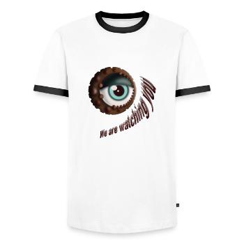 We are watching you - Men's Ringer Shirt - white/black - Front - AI Model Female 172 light (172cm) & AI Model Male 178 dark (178cm)