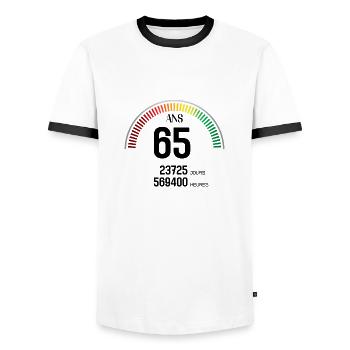 Anniversaire 65 ans Compteur - T-shirt contrasté Homme - blanc/noir - Devant - AI Model Female 172 light (172cm) & AI Model Male 178 dark (178cm)