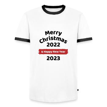 Joyeux Noël 2022 et bonne année 2023 - T-shirt contrasté Homme - blanc/noir - Devant - AI Model Female 172 light (172cm) & AI Model Male 178 dark (178cm)