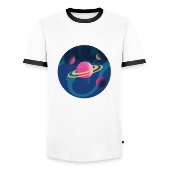 Planets in space - Men's Ringer Shirt - white/black - Front - AI Model Female 172 light (172cm) & AI Model Male 178 dark (178cm)