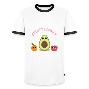 Fruité Famille Vegan Design - T-shirt contrasté Homme - blanc/noir - Devant - AI Model Female 172 light (172cm) & AI Model Male 178 dark (178cm)