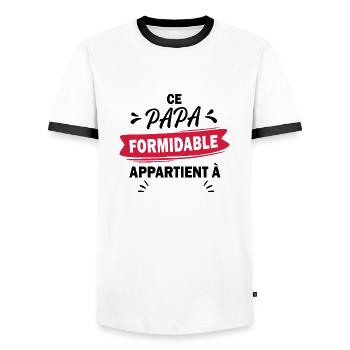 ce papa formidable appartient à - T-shirt contrasté Homme - blanc/noir - Devant - AI Model Female 172 light (172cm) & AI Model Male 178 dark (178cm)