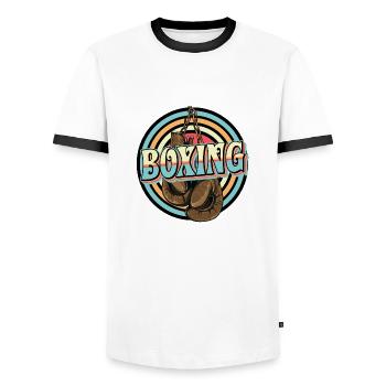 Boxing - Men's Ringer Shirt - white/black - Front - AI Model Female 172 light (172cm) & AI Model Male 178 dark (178cm)