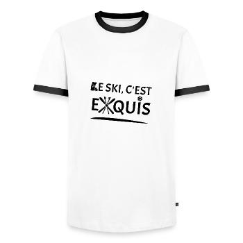 LE SKI, C'EST EXQUIS (montagne, hiver) ! noir - T-shirt contrasté Homme - blanc/noir - Devant - AI Model Female 172 light (172cm) & AI Model Male 178 dark (178cm)
