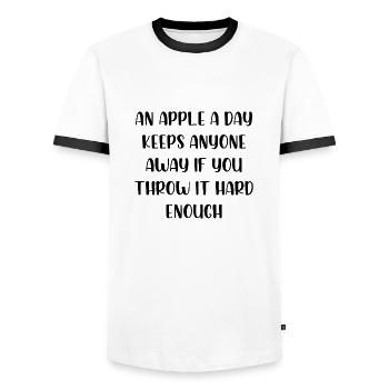 An apple a day keeps anyone away if you throw it - Men's Ringer Shirt - white/black - Front - AI Model Female 172 light (172cm) & AI Model Male 178 dark (178cm)
