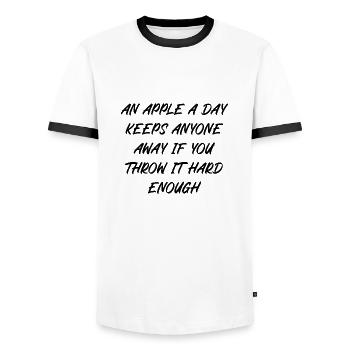 An apple a day keeps anyone away if you throw it - Männer Kontrast-T-Shirt - Weiß/Schwarz - Vorne - AI Model Female 172 light (172cm) & AI Model Male 178 dark (178cm)