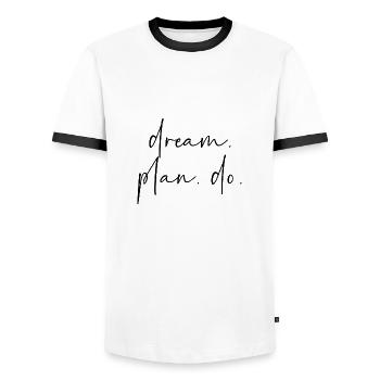 Dream Plan Do - Männer Kontrast-T-Shirt - Weiß/Schwarz - Vorne - AI Model Female 172 light (172cm) & AI Model Male 178 dark (178cm)