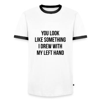 You look like something I drew with my left hand - Männer Kontrast-T-Shirt - Weiß/Schwarz - Vorne - AI Model Female 172 light (172cm) & AI Model Male 178 dark (178cm)
