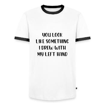 You look like something I drew with my left hand - Männer Kontrast-T-Shirt - Weiß/Schwarz - Vorne - AI Model Female 172 light (172cm) & AI Model Male 178 dark (178cm)