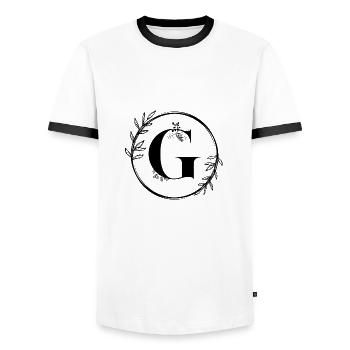 Lettre G Florale - T-shirt contrasté Homme - blanc/noir - Devant - AI Model Female 172 light (172cm) & AI Model Male 178 dark (178cm)