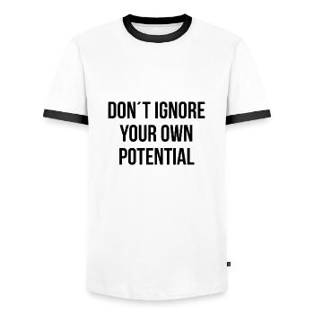 Dont ignore your own potential - Men's Ringer Shirt - white/black - Front - AI Model Female 172 light (172cm) & AI Model Male 178 dark (178cm)