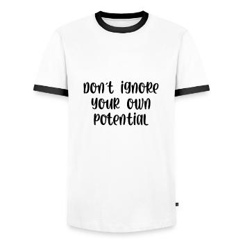 Dont ignore your own potential - Men's Ringer Shirt - white/black - Front - AI Model Female 172 light (172cm) & AI Model Male 178 dark (178cm)