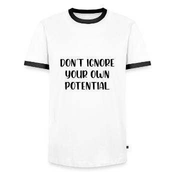 Dont ignore your own potential - Men's Ringer Shirt - white/black - Front - AI Model Female 172 light (172cm) & AI Model Male 178 dark (178cm)