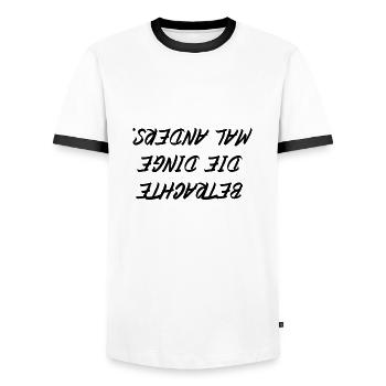 Betrachte die Dinge mal anders - Männer Kontrast-T-Shirt - Weiß/Schwarz - Vorne - AI Model Female 172 light (172cm) & AI Model Male 178 dark (178cm)