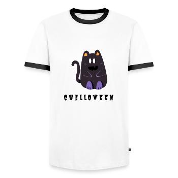 Halloween Katze - Männer Kontrast-T-Shirt - Weiß/Schwarz - Vorne - AI Model Female 172 light (172cm) & AI Model Male 178 dark (178cm)