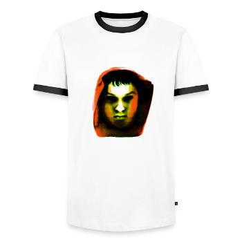 Hoody head: Orange - Männer Kontrast-T-Shirt - Weiß/Schwarz - Vorne - AI Model Female 172 light (172cm) & AI Model Male 178 dark (178cm)