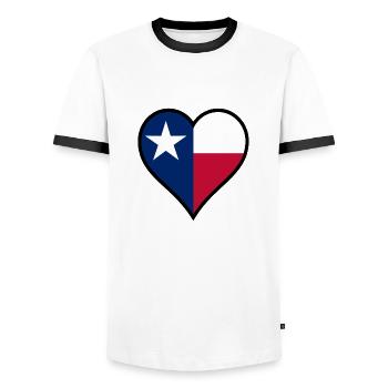 Liebe Texas - Männer Kontrast-T-Shirt - Weiß/Schwarz - Vorne - AI Model Female 172 light (172cm) & AI Model Male 178 dark (178cm)