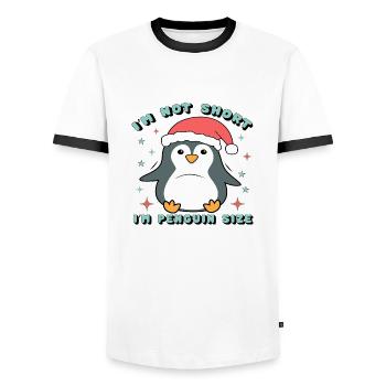 I ́m not Short I ́m Penguin Size - Men's Ringer Shirt - white/black - Front - AI Model Female 172 light (172cm) & AI Model Male 178 dark (178cm)