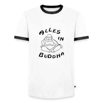 alles in buddha - Männer Kontrast-T-Shirt - Weiß/Schwarz - Vorne - AI Model Female 172 light (172cm) & AI Model Male 178 dark (178cm)
