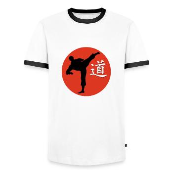 Kungfukämper et l’écriture signe dao - T-shirt contrasté Homme - blanc/noir - Devant - AI Model Female 172 light (172cm) & AI Model Male 178 dark (178cm)