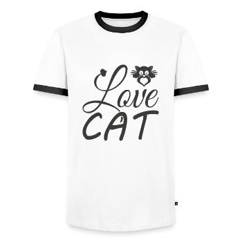 Love Cat - Men's Ringer Shirt - white/black - Front - AI Model Female 172 light (172cm) & AI Model Male 178 dark (178cm)