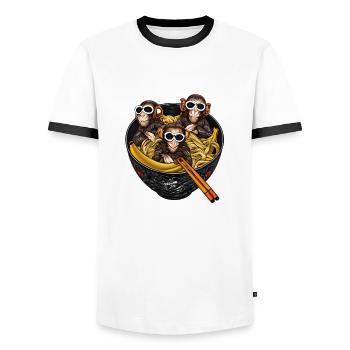 Des singes hipsters nagent dans des nouilles ramen - T-shirt contrasté Homme - blanc/noir - Devant - AI Model Female 172 light (172cm) & AI Model Male 178 dark (178cm)