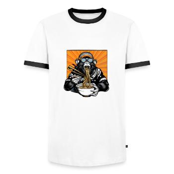 Swag Monkey aime le design de nouilles ramen - T-shirt contrasté Homme - blanc/noir - Devant - AI Model Female 172 light (172cm) & AI Model Male 178 dark (178cm)